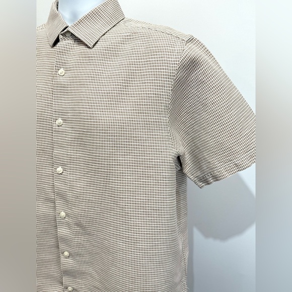 HART SCHAFFNER MARX Men’s tan and white check short sleeve shirt size L. - Picture 2 of 12